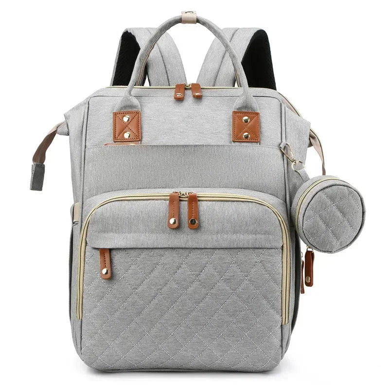 Mummy Backpack with Foldable Crib – All-in-One Diaper Bag & Baby Organizer