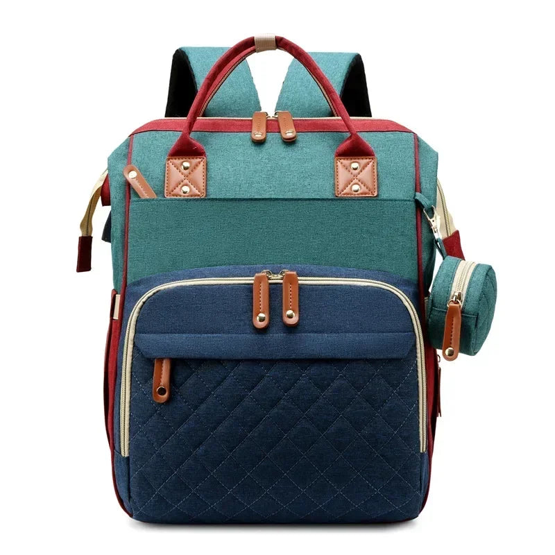 Mummy Backpack with Foldable Crib – All-in-One Diaper Bag & Baby Organizer