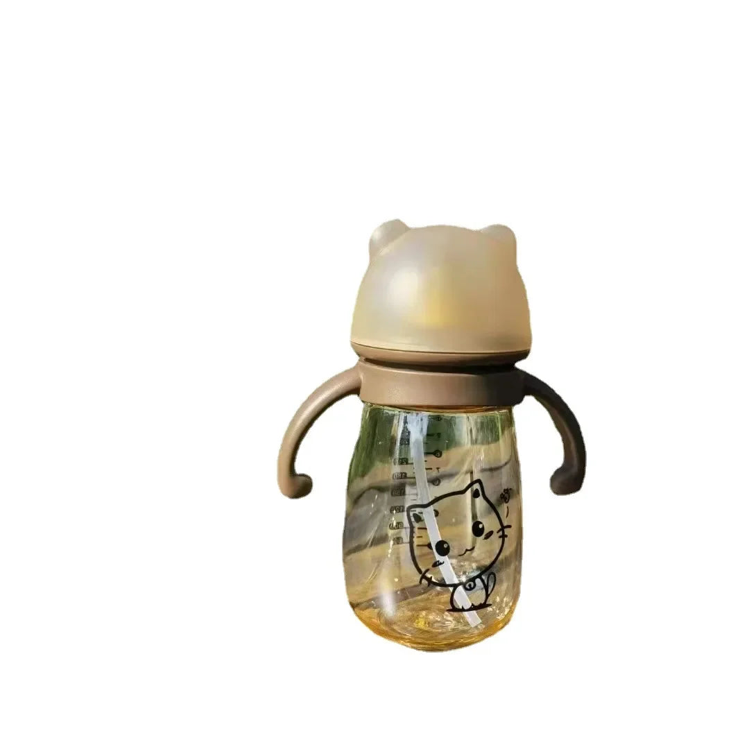 300ML PPSU Baby Feeding Bottle – Anti-Drop, Wide Mouth, with Straw & Handles