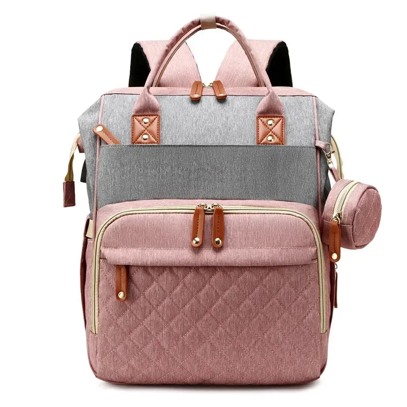 Mummy Backpack with Foldable Crib – All-in-One Diaper Bag & Baby Organizer